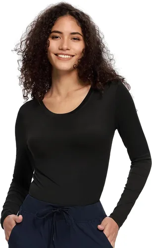 Vista 20 de COZYFIT Underscrub de manga larga para mujer - Blusas de uniforme para enfermeras con cuello redondo y tela suave Blanco