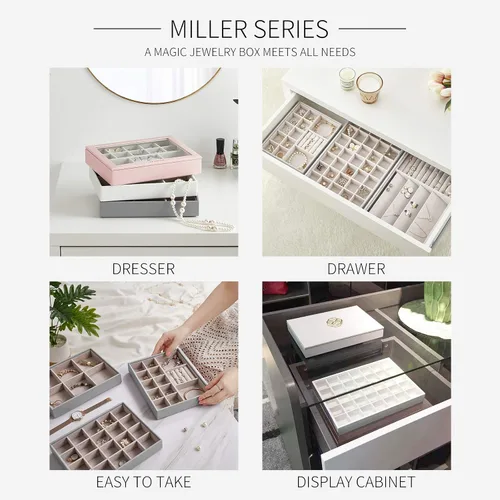 Vista 4 de Vlando Miller - Bandeja apilable para joyas, diseño de múltiples capas de gran capacidad y moda (blanco)