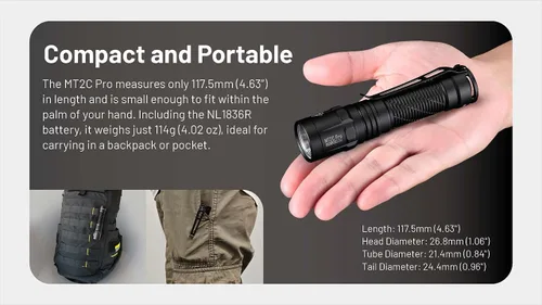 Vista 6 de Nitecore MT2C Pro - Linterna EDC de 1800 lúmenes, recargable USB-C, LED de alta eficiencia, larga duración, tiro largo, delgada, ligera