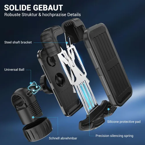 Vista 3 de Soporte para teléfono celular de bicicleta, ajustable en 360 grados, montaje rápido, soporte para manillar de bicicleta para iPhone 16, 15, 14 Pro