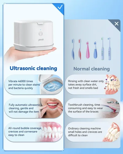 Vista 2 de Phniti - Máquina limpiadora de retenedores, limpiador ultrasónico profesional portátil de joyería para uso dental, protector bucal, reloj, anillo
