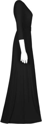 Vista 3 de Bon Rosy maxi vestido ceñido de mangas 34 y escote en V, liso, para mujer.