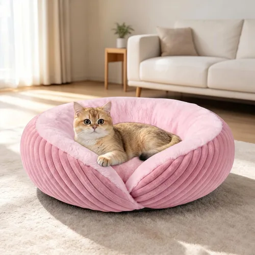 Vista 12 de Tovve Cama para gatos en interiores, sofá cama redonda lavable para gatitos Crema