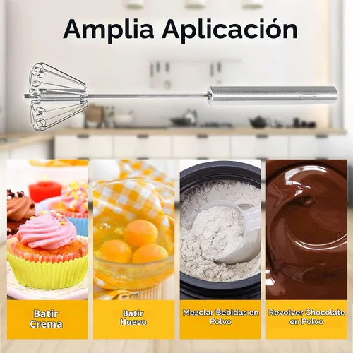 Vista 4 de Newness Batidor de Huevos, [Paquete de 2 de 10 y 12 pulgadas] Batidora Manual de Empuje de Acero Inoxidable para el Hogar - Herramienta Versátil