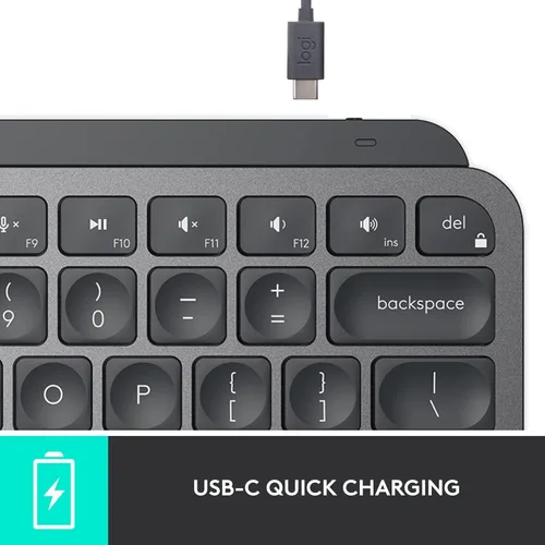 Vista 10 de Logitech MX Keys Mini - Teclado minimalista, iluminado, inalámbrico, compacto, con Bluetooth, retroiluminación, USB-C, compatible con Apple macOS