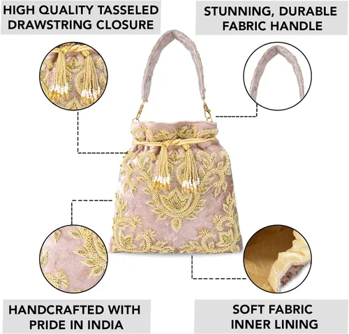 Vista 2 de Aheli Potli - Bolsas de noche para mujer bolso de mano étnico con cordón P71