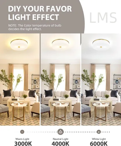 Vista 5 de LMS Lámpara de techo empotrada, moderna lámpara de techo de baño dorada cepillada con tambor blanco lechoso pantalla acrílica para cocina, sala