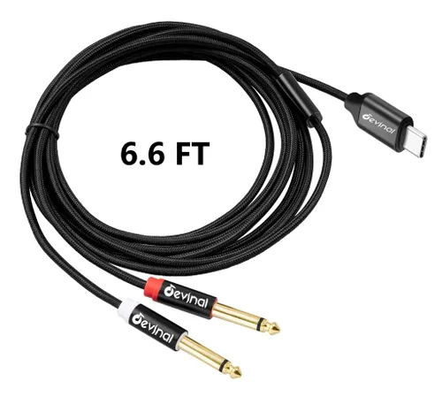 Vista 3 de Cable de audio USB C a 1/4 de pulgada, tipo C a doble cable auxiliar estéreo TRS de 0.250 in, divisor en Y para teléfono inteligente, tableta, 2