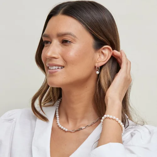 Vista 2 de The Pearl Source White Freshwater Pearl Bracelet for Women - Cultured Pearl Bracelet in 925 Sterling Silver with Genuine Cultured Pearls, 7.0-7.5mm