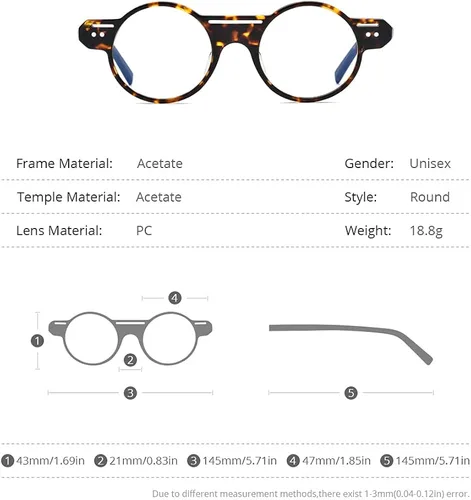 Vista 3 de HEPIDEM Gafas de acetato para hombre marco de anteojos ópticos retro vintage redondo para mujer