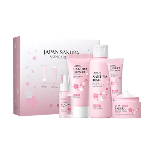 Vista 11 de LAIKOU Juego de Cuidado de la Piel JAPAN SAKURA - Juego de regalo de belleza para el cuidado de la piel con suero, crema para ojos, crema facial