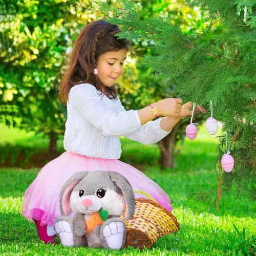 Vista 7 de Chalyna Conejito de Pascua de peluche de 8 pulgadas con orejas flexibles, abrazo y animales lavables, juguete de peluche de regalo para niños