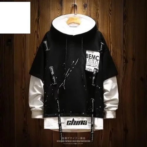Vista 7 de Camiseta de manga larga con capucha para hombre de Corea de Primavera Otoño Harajuku para hombre