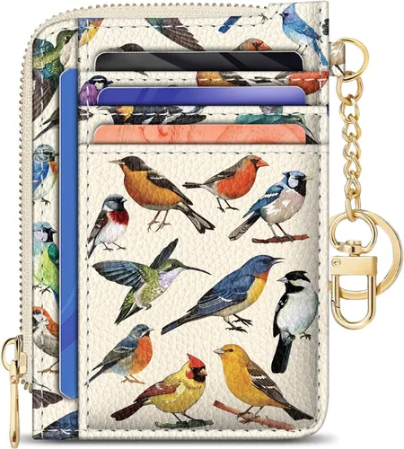 Vista 26 de GIANCOMICS Cartera delgada con tarjetero para mujer, funda pequeña con bloqueo Rfid, llavero de bolsillo delgado con cremallera curvada, tarjetero