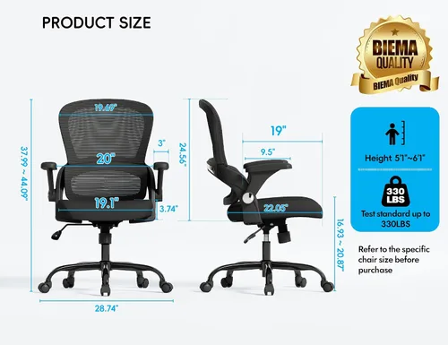 Vista 2 de TRALT Silla de oficina – Silla de oficina ergonómica con soporte trasero, sillas de escritorio de oficina en casa, asiento ancho de 330 libras, Negro