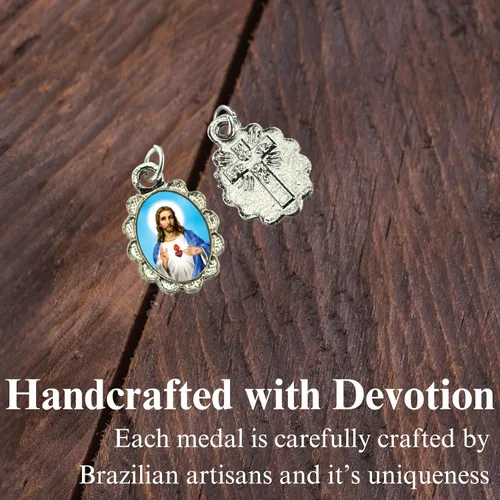 Vista 18 de Catholica Shop Colgante de medalla pequeña en tono plateado para ropa religiosa católica - Jesús, María y Santos, paquete de 6