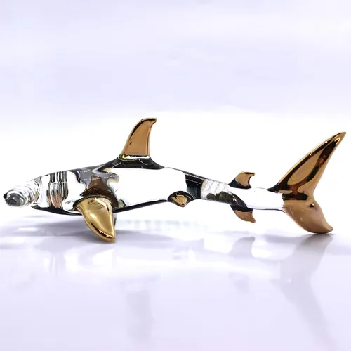 Vista 5 de Hammerhead - Figuras en miniatura de tiburón, animales marinos, pintadas a mano, arte de vidrio soplado, adornos dorados, regalo coleccionable
