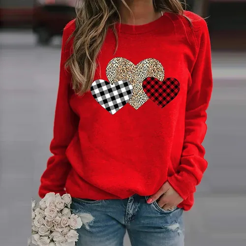 Vista 70 de Sudadera de manga larga con estampado de leopardo y corazón para mujer, para el día de San Valentín, sin botones, para niñas, regalos