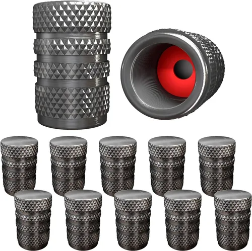 Vista 7 de SAMIKIVA Paquete de 12 tapones de aluminio para válvulas de neumáticos, metal con anillo de goma, cubierta a prueba de polvo, ajuste universal