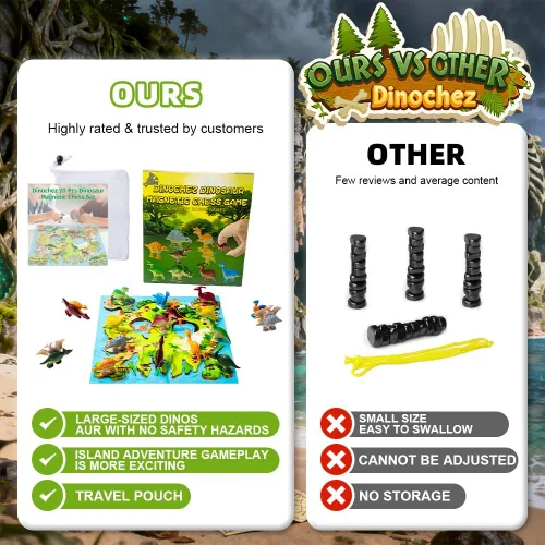 Vista 3 de Dinochez - Juego de ajedrez de dinosaurio, 20 piedras de dinosaurio y bolsa de almacenamiento portátil, juegos de mesa de estrategia