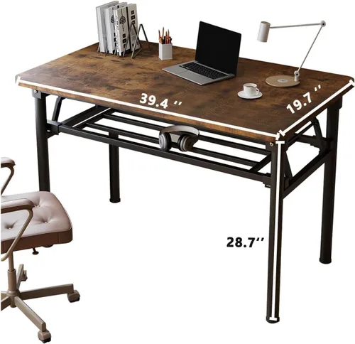 Vista 3 de Folding Desk, 39.4" Foldable Desk for Small Spaces - Space Saving Folding Computer Desk, Portable Compact Design for Home Office, Bedroom, Dorm &