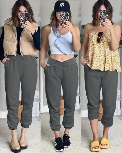 Vista 6 de HOPYOP Pantalones deportivos casuales para mujer, pantalones cruzados en V, cintura alta, holgados, pantalones para descansar