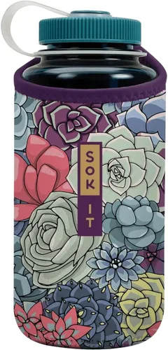 Vista 194 de Sok It BotlSok Funda para botella de agua con cubierta de neopreno aislante (Floral abstracto, se ajusta a CamelBak o Nalgene de 12 onzas)