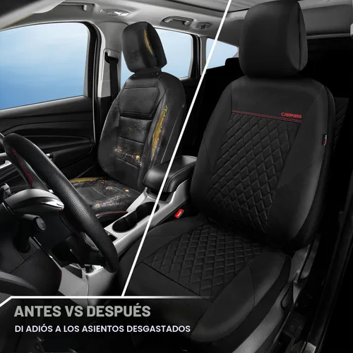 Vista 5 de CAR PASS Funda de asiento de cuero acolchada para dos asientos delanteros, universal, impermeable, de lujo, de PU premium, de vinilo