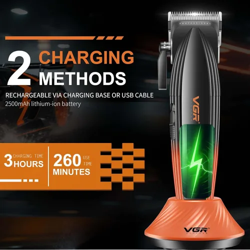 Vista 5 de VGR 889C - Cortadora de pelo profesional para hombres, 9000 rpm, inalámbrica, con cuchillas de cerámica y MIM, 6 peines guía magnéticos, pantalla