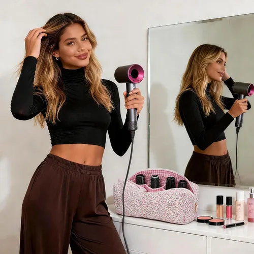 Vista 4 de HiTotes Bolsa de viaje para herramientas para el cabello, compatible con Dyson Airwrap, bonita funda de viaje floral para Shark Flexstyle Forro a