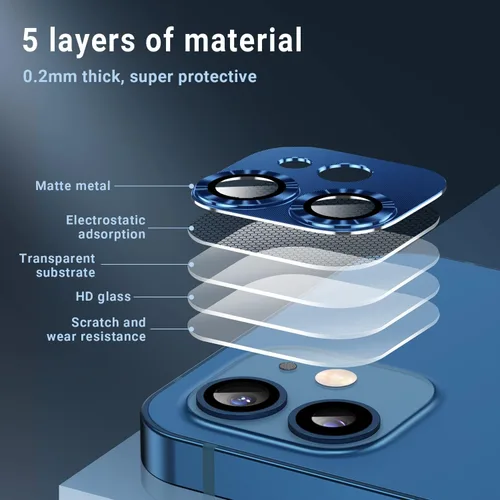 Vista 3 de AFARER Paquete de 2 protectores de lente para iPhone 12, accesorios de cubierta de cámara Ultra HD, vidrio templado de metal mejorado, dureza 9H