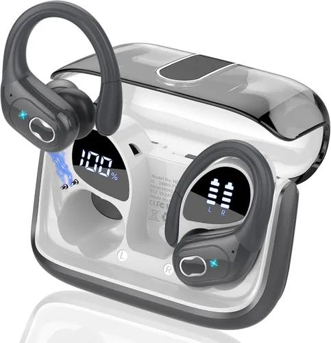 Vista 10 de Auriculares inalámbricos Bluetooth 5.4 de 75 horas para deporte, auriculares Bluetooth 2025 estéreo con graves profundos sobre la oreja con ganchos