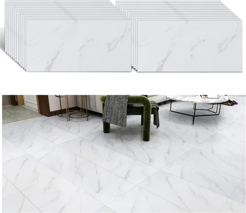 Vista 10 de VEELIKE Azulejos de suelo de mármol negro de 12 x 24 pulgadas para despegar y pegar, para baño, impermeables, autoadhesivas, calcomanías de vinilo