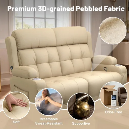 Vista 95 de Sofá de Dos Plazas Reclinable, Sofá Reclinable de Masaje con Gran Capacidad de Peso, Silla de Dos Plazas para RV en Liquidación con Consola, USB