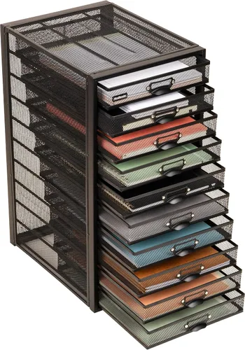 Vista 9 de Mind Reader Cajones de almacenamiento de archivos, organizador de escritorio, multiusos, manualidades, oficina, malla metálica, 11 pulgadas de largo