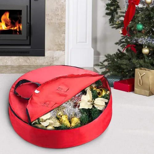 Vista 5 de Bolsa de almacenamiento para coronas navideñas resistente de 36 pulgadas, con asas fabricadas de material duradero de poliéster Oxford 600D, bolsa