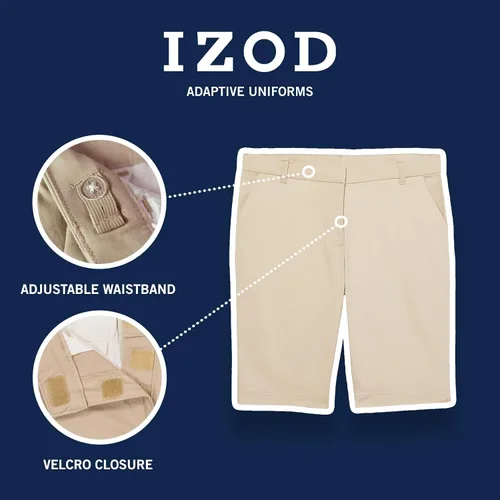 Vista 6 de IZOD Bermudas adaptables para uniforme escolar para niña, cintura ajustable, cierre de velcro y botones de imitación