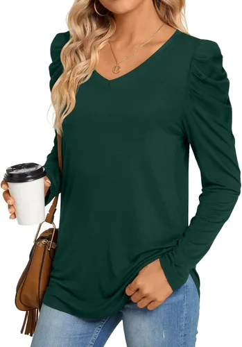 Vista 3 de CATHY Women's Long Sleeve V-Neck Casual T-shirt Sexy Tunic Tops Basic Blouses in Winter