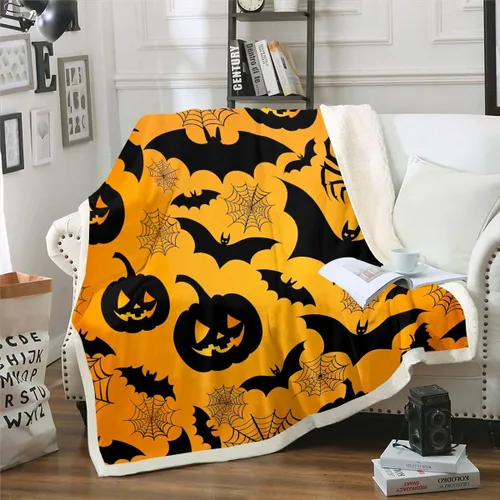 Vista 12 de Erosebridal Manta gótica de murciélagos de Halloween, manta de forro polar blanco y negro de 40 x 50 pulgadas, silueta vintage para niños, sombras