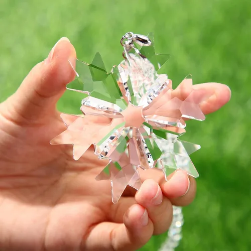 Vista 5 de Remerry Adorno Navideño de Copo de Nieve de Cristal para Árbol, Colgante de Cristal Transparente de Copo de Nieve Adorno Navideño Regalos
