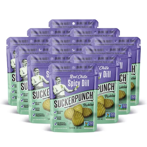 Vista 9 de SuckerPunch Encurtidos en una bolsa, sin gluten, kosher, sin azúcar, bajo en calorías, keto, vegano, sin OMG, listo para comer, para llevar, bolsas