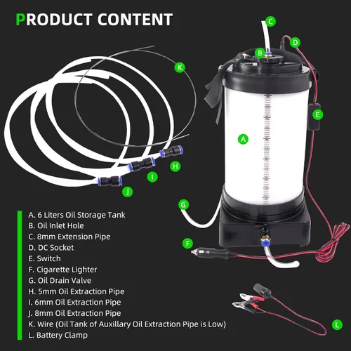 Vista 3 de leaptrend Extractor de vacío de aceite eléctrico (no manual), bomba extractora de líquido cambiador de aceite con encendedor de cigarrillos y clip