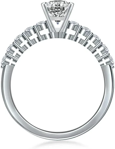 Vista 3 de RINGJEWEL Anillo de compromiso chapado en plata de moissanita blanca de corte ovalado para mujer