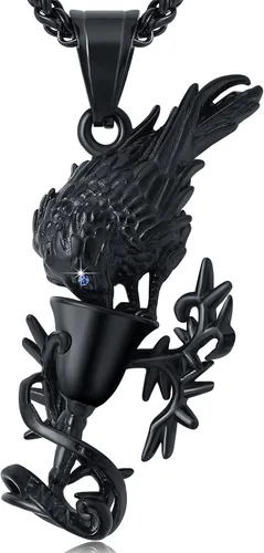 Vista 35 de YAMI Collar de alas angulares para hombre, ángel de la guarda, dragón, cuervo, pulpo, collar de anime, collar de acero inoxidable 316