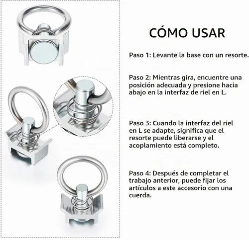 Vista 4 de Hotop Montaje de un solo perno prisionero L Track 4, capacidad de 000 libras con anillo redondo de acero inoxidable, control de carga de aluminio