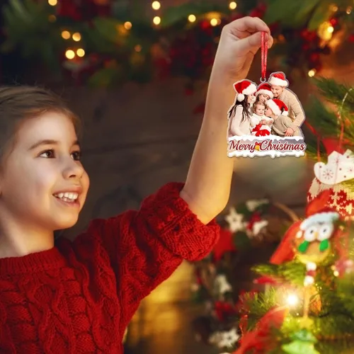 Vista 5 de Adornos de Navidad personalizados con foto personalizada, adornos acrílicos personalizados con texto de imagen personalizado 2023, familia, pareja