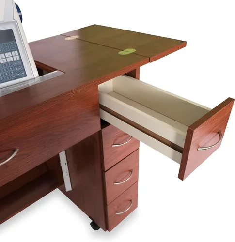 Vista 5 de Arrow - Muebles de costura clásicos Alice - Armario de costura compacto de tamaño mediano con elevador hidráulico de máquina, cajones, hojas