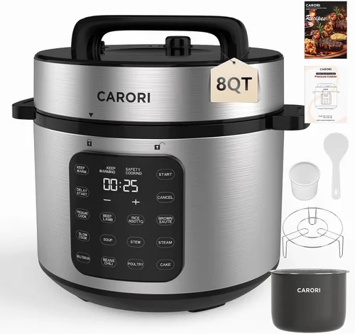 Vista 12 de Carori Olla a presión eléctrica 8 en 1, olla multifunción compacta de 3 cuartos de galón todo en 1 con olla de cerámica, salteado, cocción lenta Gris