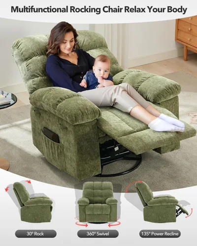 Vista 5 de Garvee Silla reclinable mecedora de 21.4 pulgadas, para sala de estar y Verde-1