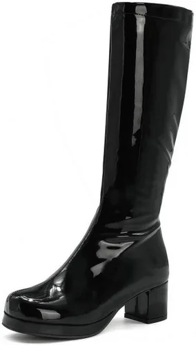 Vista 4 de MAVMAX Botas altas hasta la rodilla de charol para mujer, tacón grueso, plataforma, cremallera, punta redonda